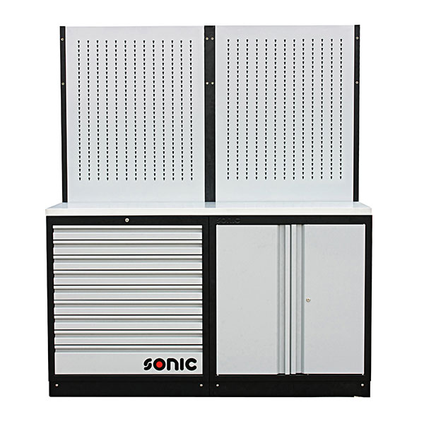 Workbench with stainless steel top and back panel (4731702, SONIC)