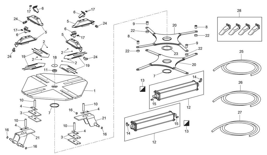 Square chucking table assembly 10-22 in., GT (730094630, RAVAGLIOLI)
