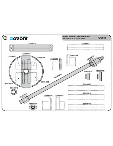 Tool set for removing compact wheel hub/ bearing unit, mechanical (GO031, GOVONI)