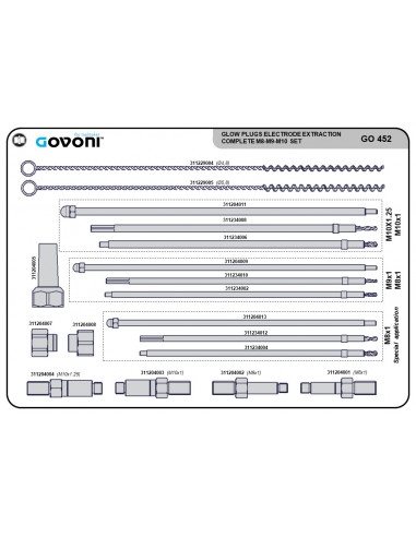 Universal glow plug tip extraction master kit m8x1-m9x1-m10x1-m10x1,25 (GO452, GOVONI)