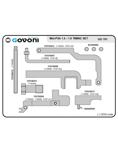 Timing tool set suitable for mini, psa group - 1.4, 1.6 petrol engines (GO701, GOVONI)