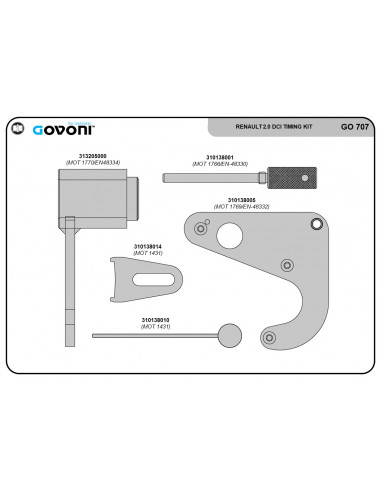 Timing tool set suitable for renault, nissan, opel - 2.0 diesel engines (GO707, GOVONI)