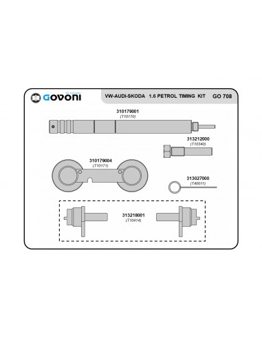 Timing tool set for VW Group 1.2, 1.4 and 1.6 petrol engines (GO708, GOVONI)