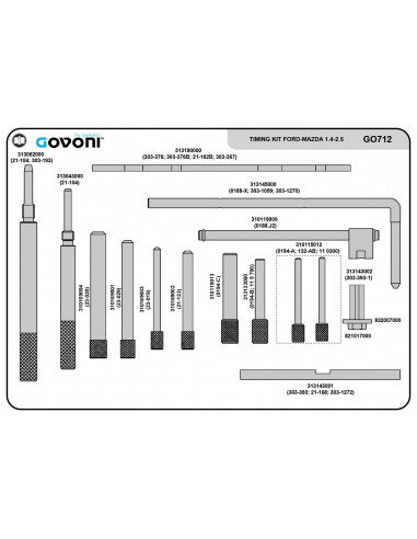 Timing tool set suitable for ford, mazda, volvo - 1.4, 1.5, 1.6, 1.8, 2.0, 2.2, 2.5 diesel engines (GO712, GOVONI)