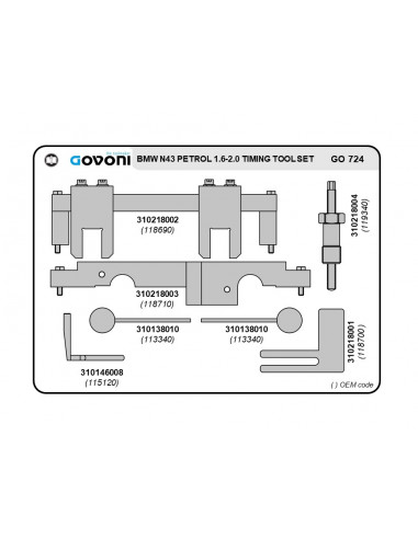 Timing tool set suitable for bmw - 1.6, 1.8, 2.0 petrol engines (GO724, GOVONI)