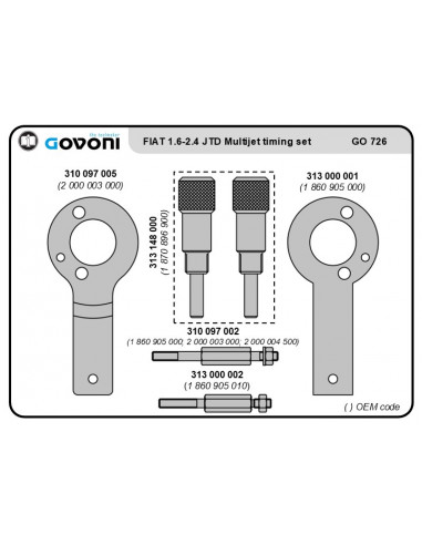 Paskirstymo fazių įrankių rinkinys FCA 1,6, 1,9, 2,0 ir 2,4 dyzeliniams varikliams (GO726, GOVONI)