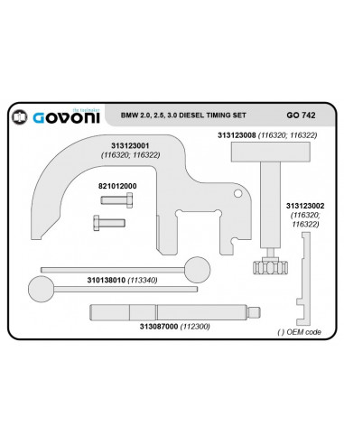 Timing tool set for BMW, Land Rover, MG and Rover 2.0-3.0 diesel engines (GO742, GOVONI)