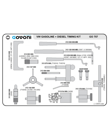 Timing tool set suitable for vw group, ford - 1.2, 1.4, 1.6, 1.9, 2.0, 2.5 petrol/diesel engines (GO757, GOVONI)