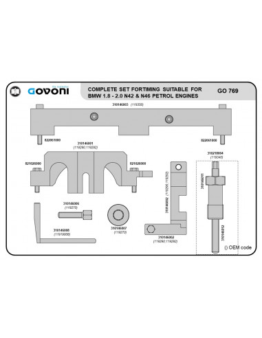 Timing tool set suitable for bmw - 1.8, 2.0 petrol engines (GO769, GOVONI)