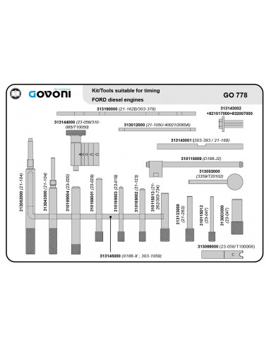 Paskirstymo fazių įrankių rinkinys Ford, Mazda 1.4–2.5 dyzeliniams varikliams (GO778, GOVONI)