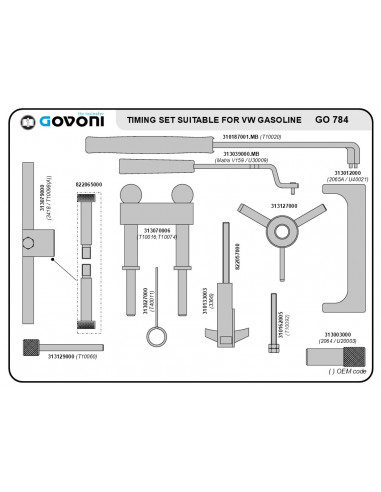 Timing tool set suitable for vw group - 1.4, 1.6, 1.8, 2.0 petrol engines (GO784, GOVONI)