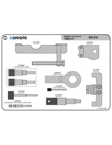 Timing tool set suitable for saab, opel, vauxhall - 1.9, 2.0, 2.2 diesel engines (GO819, GOVONI)