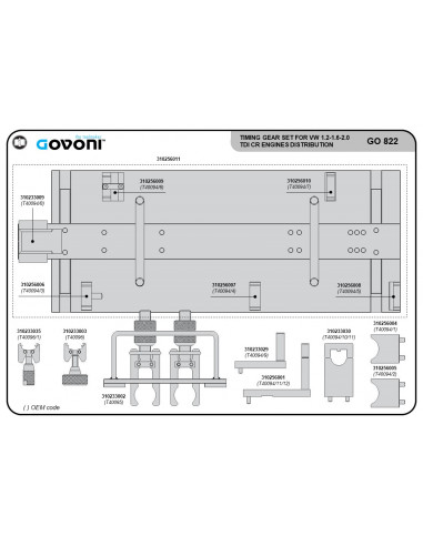 Timing tool set suitable for vw group, porsche - 1.2, 1.6, 2.0, 2.7, 3.0, 4.0, 4.2 diesel engines (GO822, GOVONI)