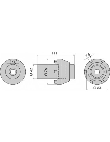 Rumbas uzgriežņa atslēga Mercedes-Benz Sprinter un VW LT rumbām, iekšējais Ø 63 mm, 6 zobi (GO1354, GOVONI)