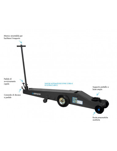 Hydraulic trolley jack with pneumatic wheels for lifting great loads - 12 t (GO1464, GOVONI)