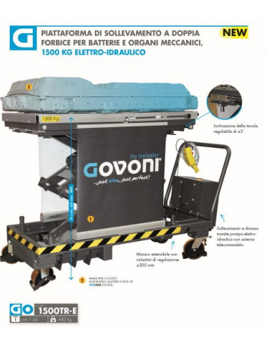 Elektrohidraulinis elektromobilių akumuliatorių keltuvas, 1500 kg (GO1500TR-E, GOVONI)