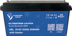Lithium battery LiFePO4 25.6V 100Ah with Bluetooth and smart BMS and heater (UBL-24-100H-PRO, ULTIMATRON)