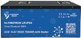 Lithium battery LiFePO4 51.2V 150Ah with Bluetooth and smart BMS and heater (ULM-48-150H, ULTIMATRON)