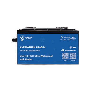 Golfo vežimėlio ličio akumuliatorius LiFePO4 51,2 V 105 Ah su Bluetooth, išmaniuoju BMS ir šildymu, IP67 (ULG-48-105H-ULTRA, ULTIMATRON)