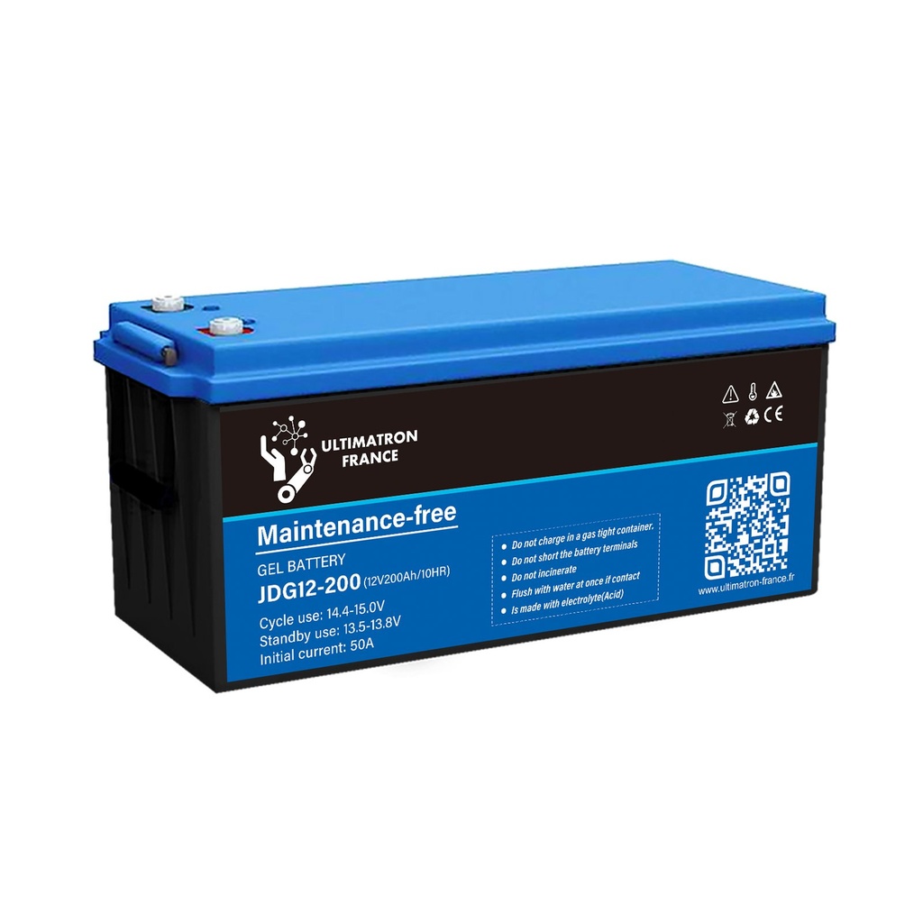 Gel deep cycle solar battery 12 V 200 Ah (JDG-12-200, ULTIMATRON)