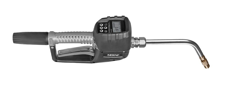NEX·U® U·link wireless digital hand meter with 60° outlet pipe and manual non-drip nozzle, 1/2 in. (F) BSP, oil/glycol (10552, EUROLUBE)