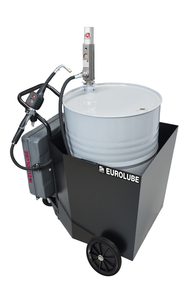 Mobile oil dispenser, HD, 208 l with safety trolley, solid wheels (137-62, EUROLUBE)