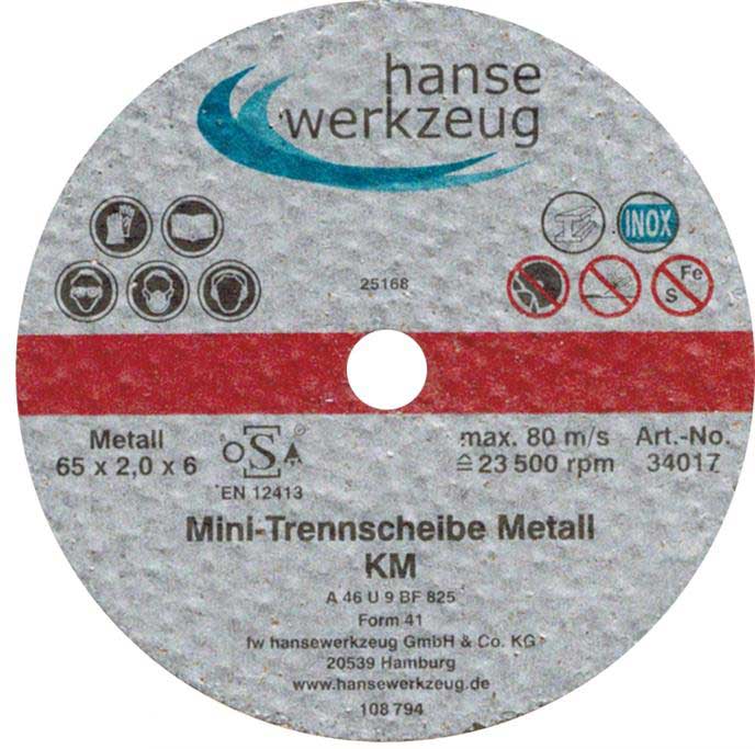 Mini pjovimo diskai metalui 65 x 2,0 x 6,0 mm (25 vnt.) (00034017, PICHLER)