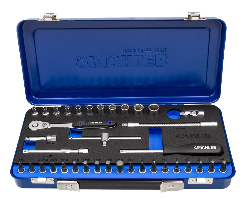 1/4 in. Drive Socket Set, 37 Pieces, in Metal Case (00041154, PICHLER)