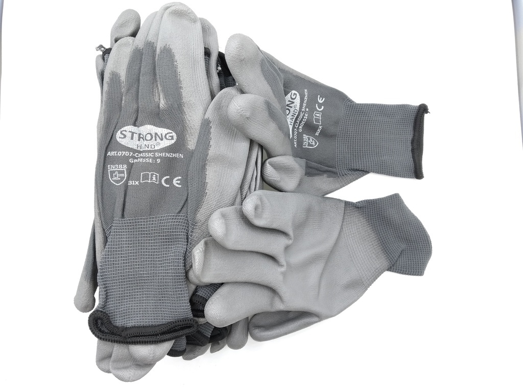 Workshop Gloves, Nylon Knit, Partially PU Coated, Grey, Size 9, Pack of 12 Pairs (00096602, PICHLER)