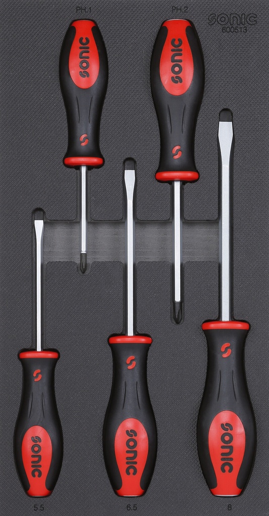 Go-through screwdriver set in tray for trolley, 5 pcs. (600513, SONIC)
