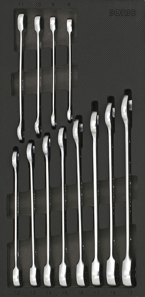 Tool set for tool trolleys – ratcheting wrenches 8–19 mm (12 pcs) (601228, SONIC)