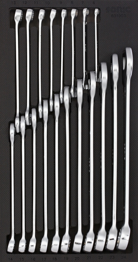 Instrumentu komplekts ratiņiem – kombinētās atslēgas 6–24 mm (19 gab.) (601903, SONIC)