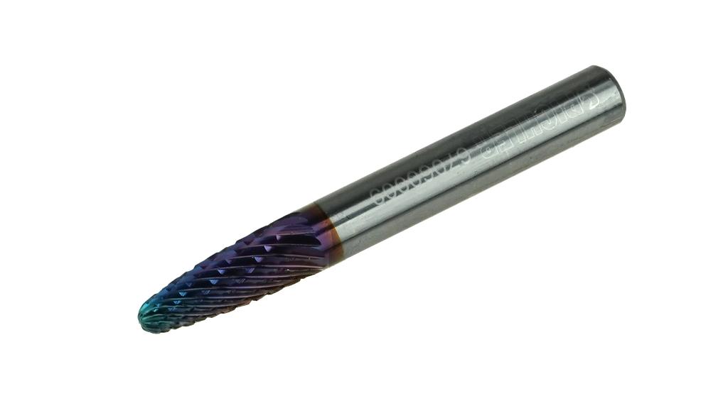 Kietlydinio frezavimo antgalis 6 × 50 mm, medžio formos su apvalia viršūne (RBF), kotas 6 mm (67060009, PICHLER)