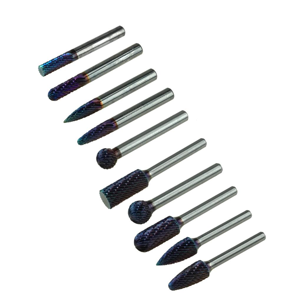 Carbide burr set, cross cut, 10 pcs, shank 6 mm (67060100, PICHLER)