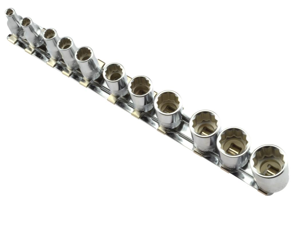1/4 in. Drive 12-point Socket Set 4–14 mm 11 pcs. on Rail (7205300, PICHLER)