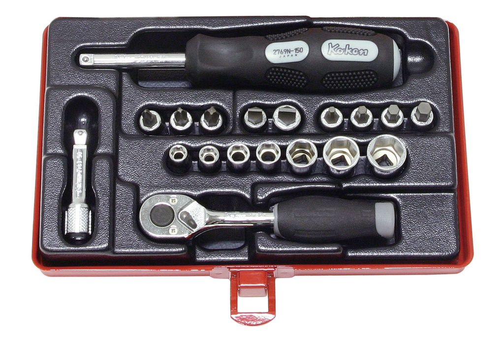 1/4 col. galvučių rinkinys 19 dalių, 5,5–13 mm su antgalinėmis galvutėmis, metalinėje dėžėje (72800556, PICHLER)