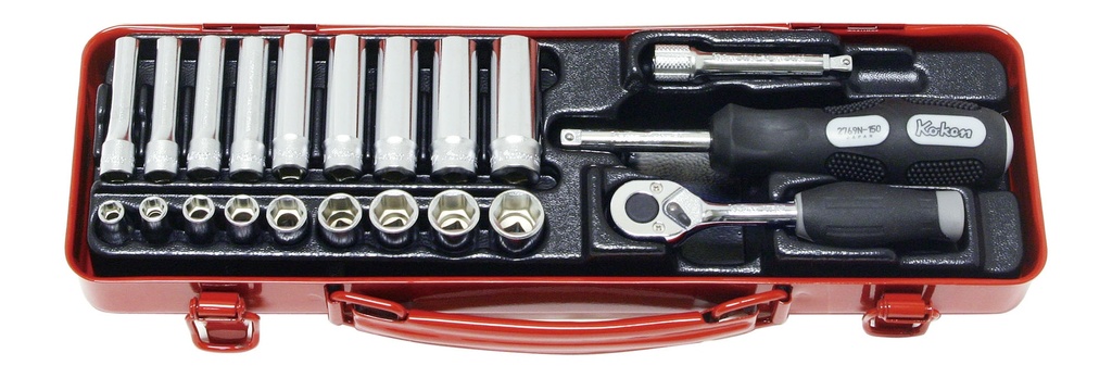 1/4 collu muciņu komplekts 21 daļa, īsās un garās 5,5–13 mm, 6 šķautņu, metāla kastē (72800558, PICHLER)