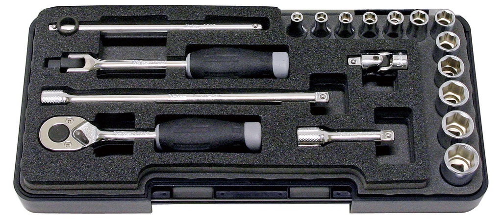 1/4 collu muciņu komplekts 18 daļas, 4–13 mm, ar lokāmu rokturi, plastmasas kastē (72801139, PICHLER)