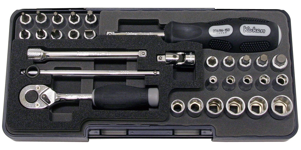 1/4 collu muciņu un uzgaļu muciņu komplekts 31 daļa, 4–13 mm, Torx, sešstūra, PH, plastmasas kastē (72801140, PICHLER)
