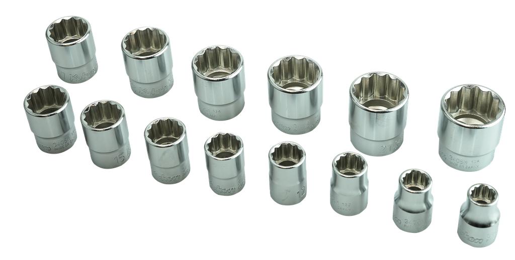 3/8 in. Drive 12-Point Socket Set 9–22 mm, in Case (7322600, PICHLER)