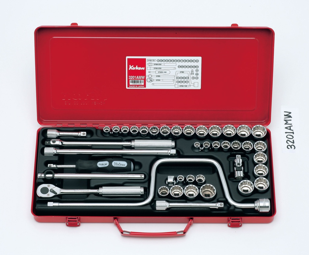 3/8 in. Drive Socket Set, 42 pcs, 12-Point, Metric, Inch and Whitworth, Metal Case (73800587, PICHLER)