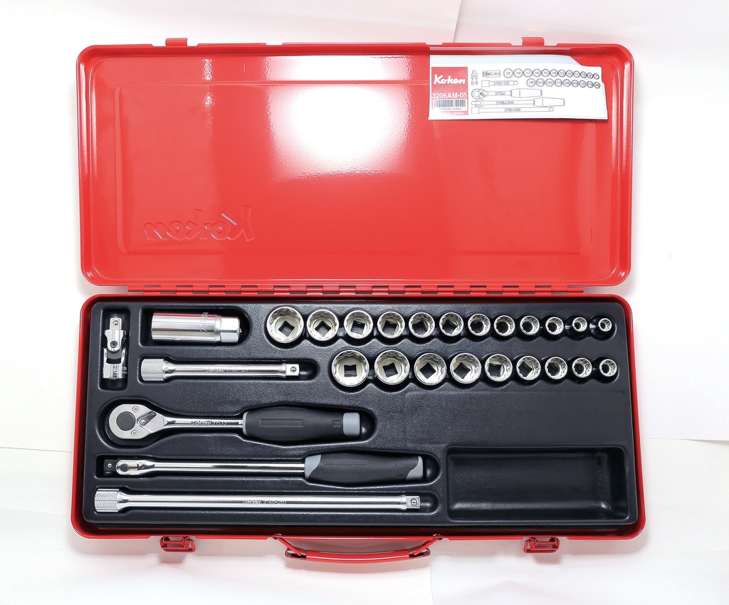 3/8 in. Drive Socket Set, 27 pcs, 12-Point, 7–22 mm and 3/8–7/8 in., with Spark Plug Socket, Metal Case (73800588, PICHLER)