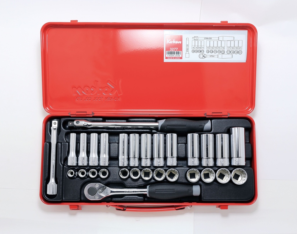 3/8 in. Drive Socket Set, 29 pcs, Metric 8–21 mm, Standard and Deep Sockets, Metal Case (73800606, PICHLER)