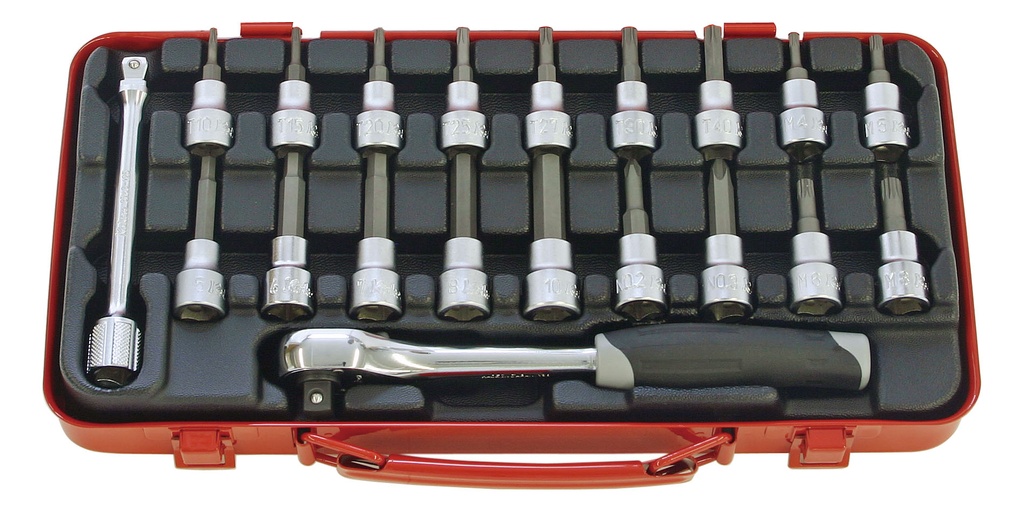 3/8 collu garo uzgaļu muciņu komplekts 20 daļas, Torx, sešstūra, XZN, Phillips, metāla kastē (73800607, PICHLER)
