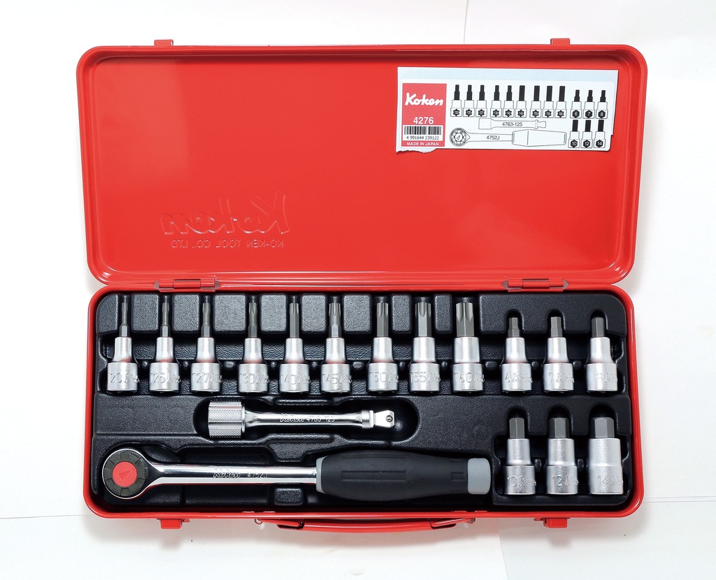 1/2 in. Drive Bit Socket Set, 17 pcs, Torx T20–T60 and Hex 6–14 mm, Metal Case (74800477, PICHLER)