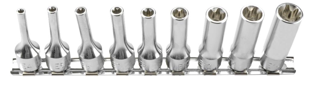 E-Profile Socket Set, 9 pcs, E4–E16, 3/8 in. Drive, 55 mm Long (7883650, PICHLER)