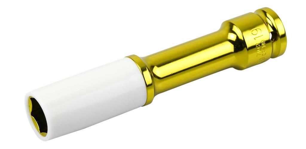 1/2 collas trieciena muciņa, riteņu uzgriežņiem, īpaši plānsienu, ar plastmasas aizsargu, 19 mm, 6 šķautņu, garums 110 mm (7941639, PICHLER)