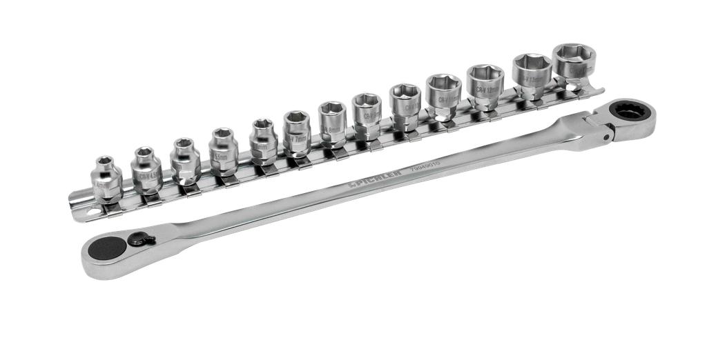 Īpaši īsu galvu komplekts 4–14 mm, 14 gab., ar īpaši garu sprūdrata atslēgu ar grozāmām galvām (79949120, PICHLER)
