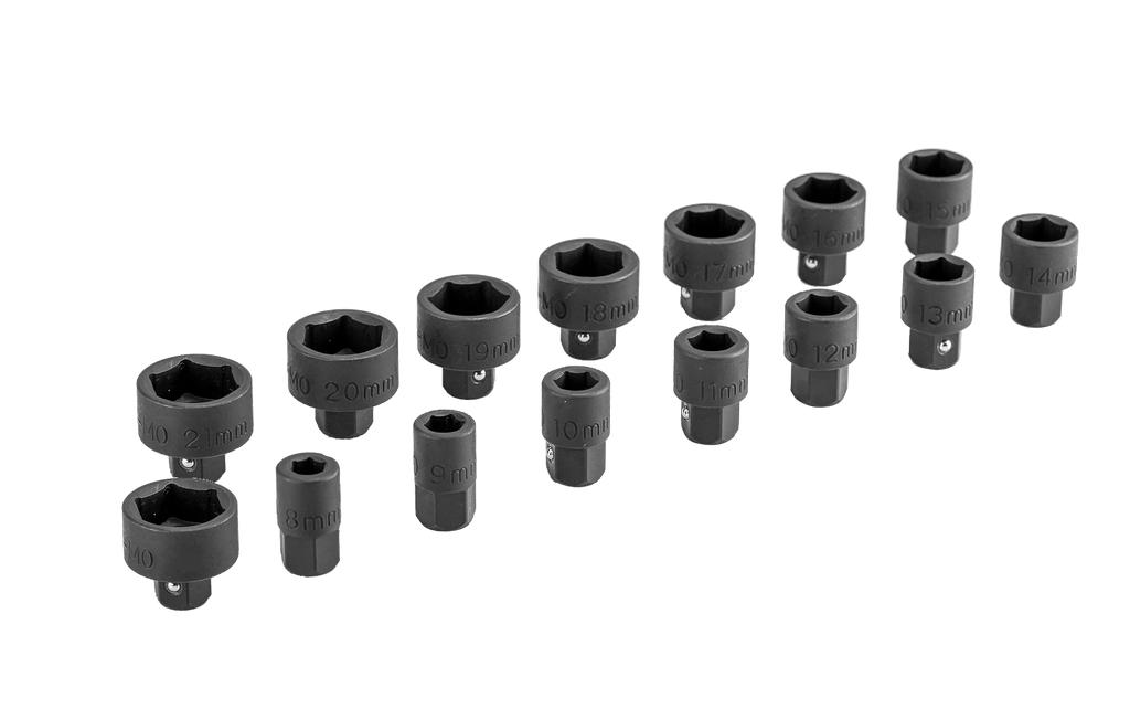 XS Impact Socket Set 15 pcs., 8–21 mm, 14 mm Drive (80303005, PICHLER)