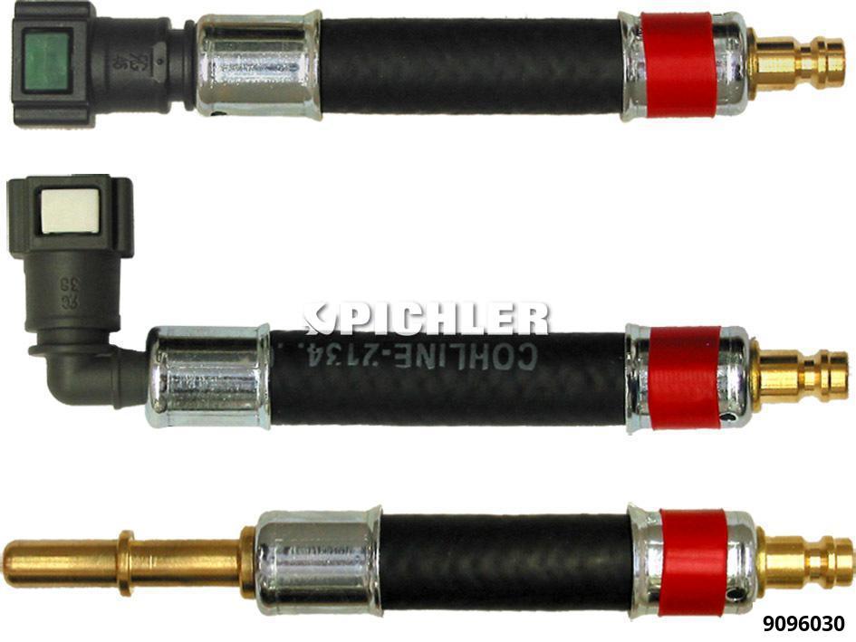 Fuel line adapter set, 3 pcs – straight coupling, 90° coupling and plug, Ø8.00 mm, red (9096030, PICHLER)